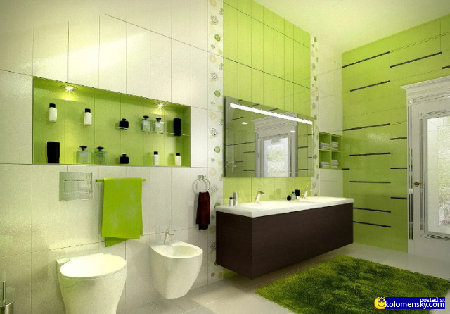Зеленая ванная комната это уютно, красиво и приятно.